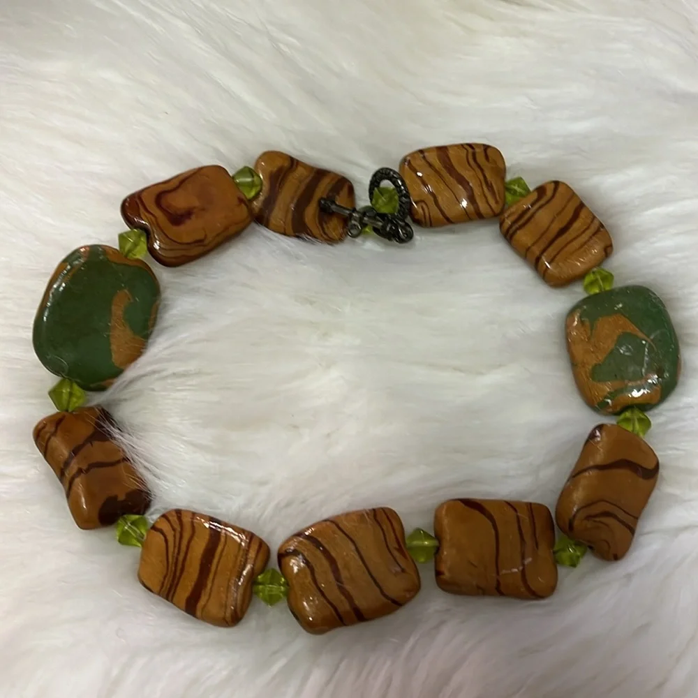 Brown & Green Handmade Boho ONE OF A KIND Handmade Necklace
